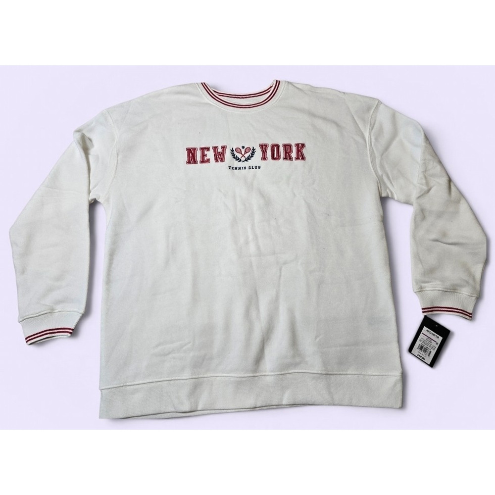 NWT Girls New York Tennis Club Sweatshirt White Graphic Pullover XS (4/5) - Picture 2 of 5